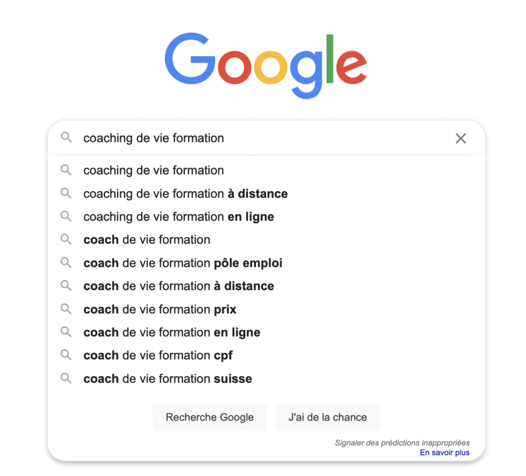 idées de mots clés sur Google pour générer des leads