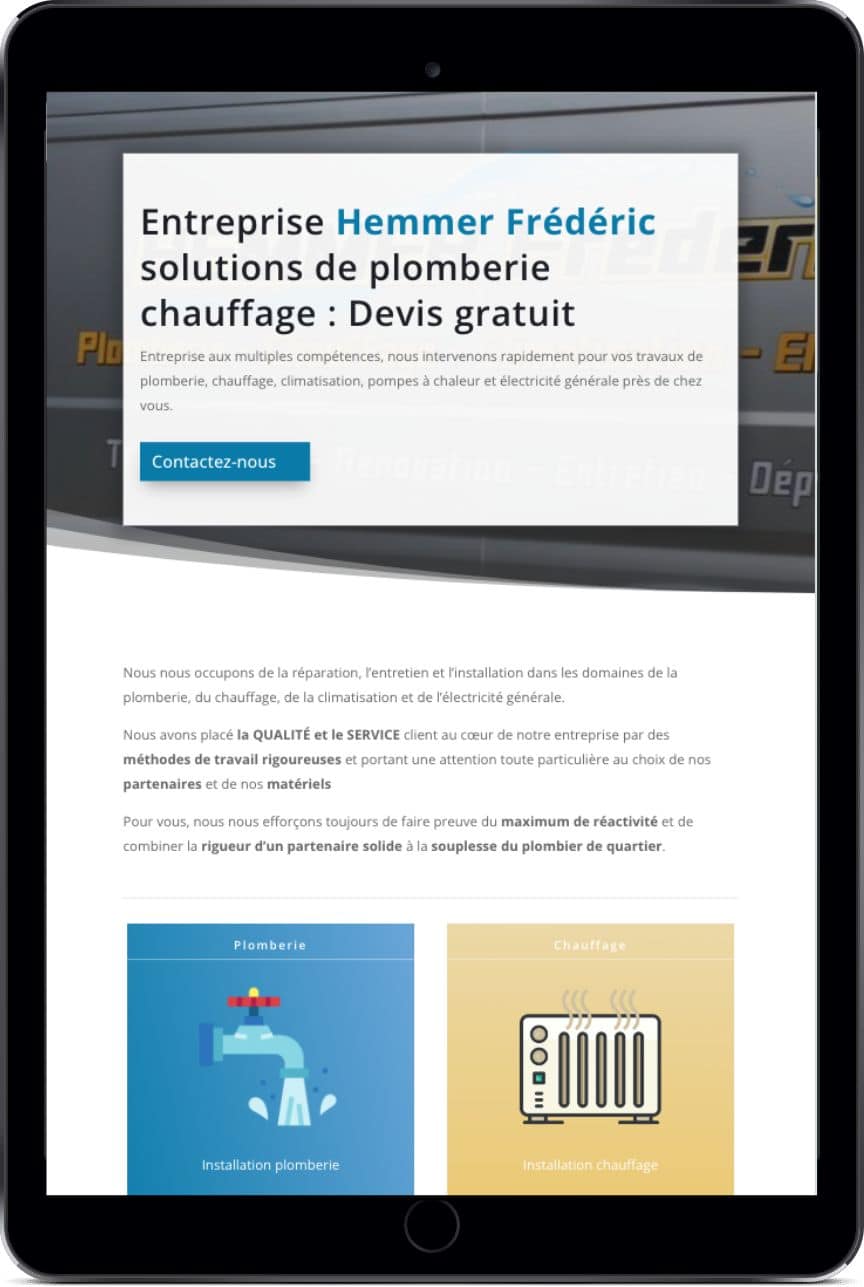 Vue tablette site internet plombier à Chozeau en Isère Vue tablette site internet plombier à Chozeau en Isère