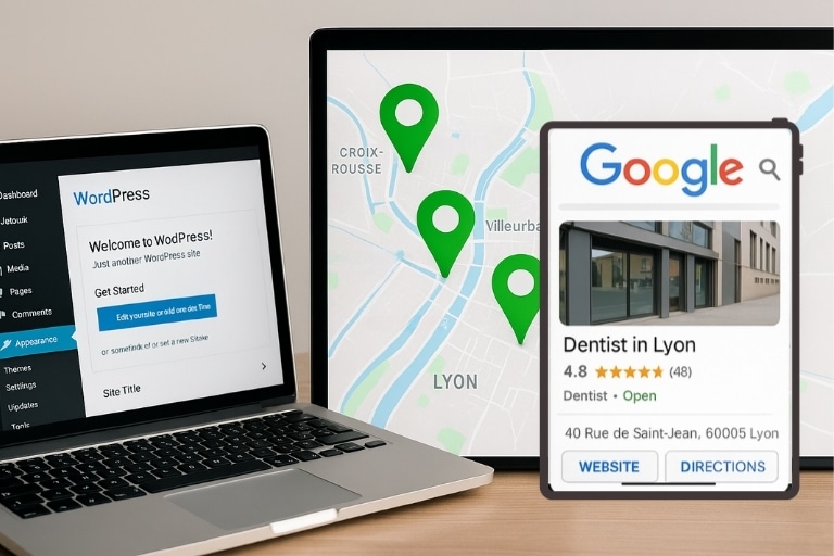 image-seo-local-wordpress-lyon Création de site à Lyon, Optimisation d’un site WordPress à Lyon avec Google Business Profile et carte de la ville